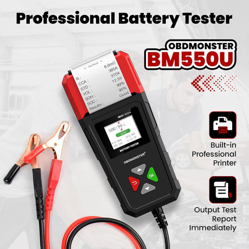OBDMONSTER BM550U Battery Tester with Printer 6V 12V 24V Automotive Load Tester & Alternator Analyzer (100-2000 CCA)