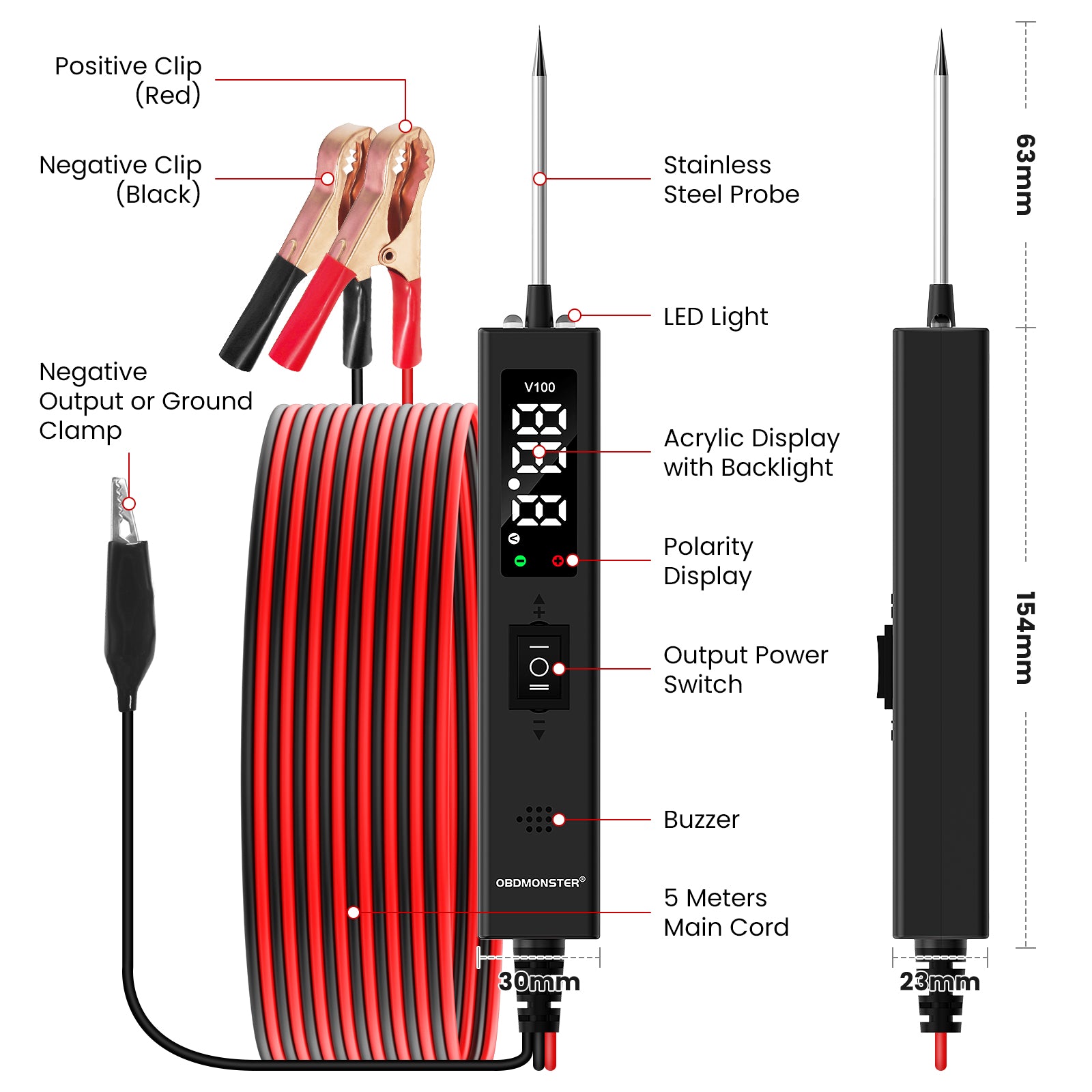 OBDMonster V100 Circuit Tester | 0–80V DC Automotive Power Probe