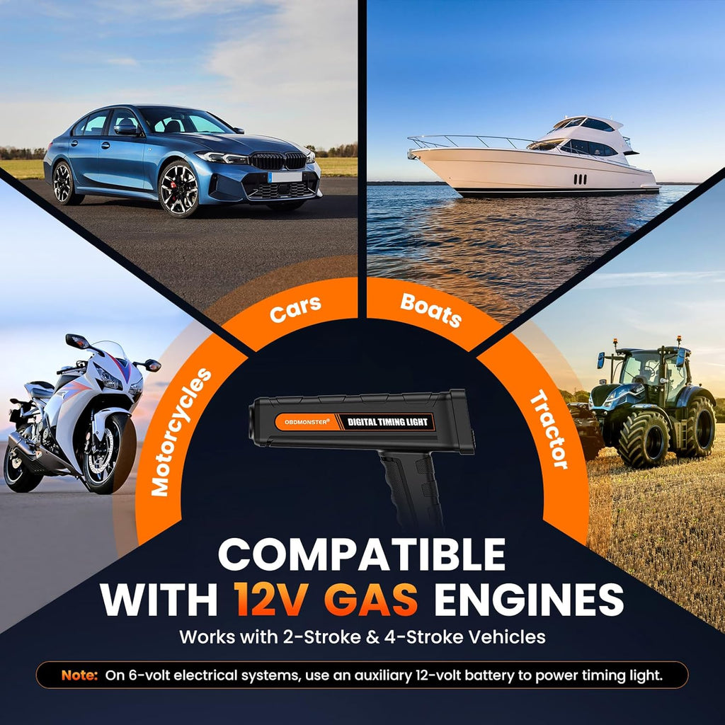 OBDMONSTER N300 Pro Digital Timing Light Ignition Timing Gun with RPM, Advance & Dwell Angle for 2/4 Stroke Gasoline Engines