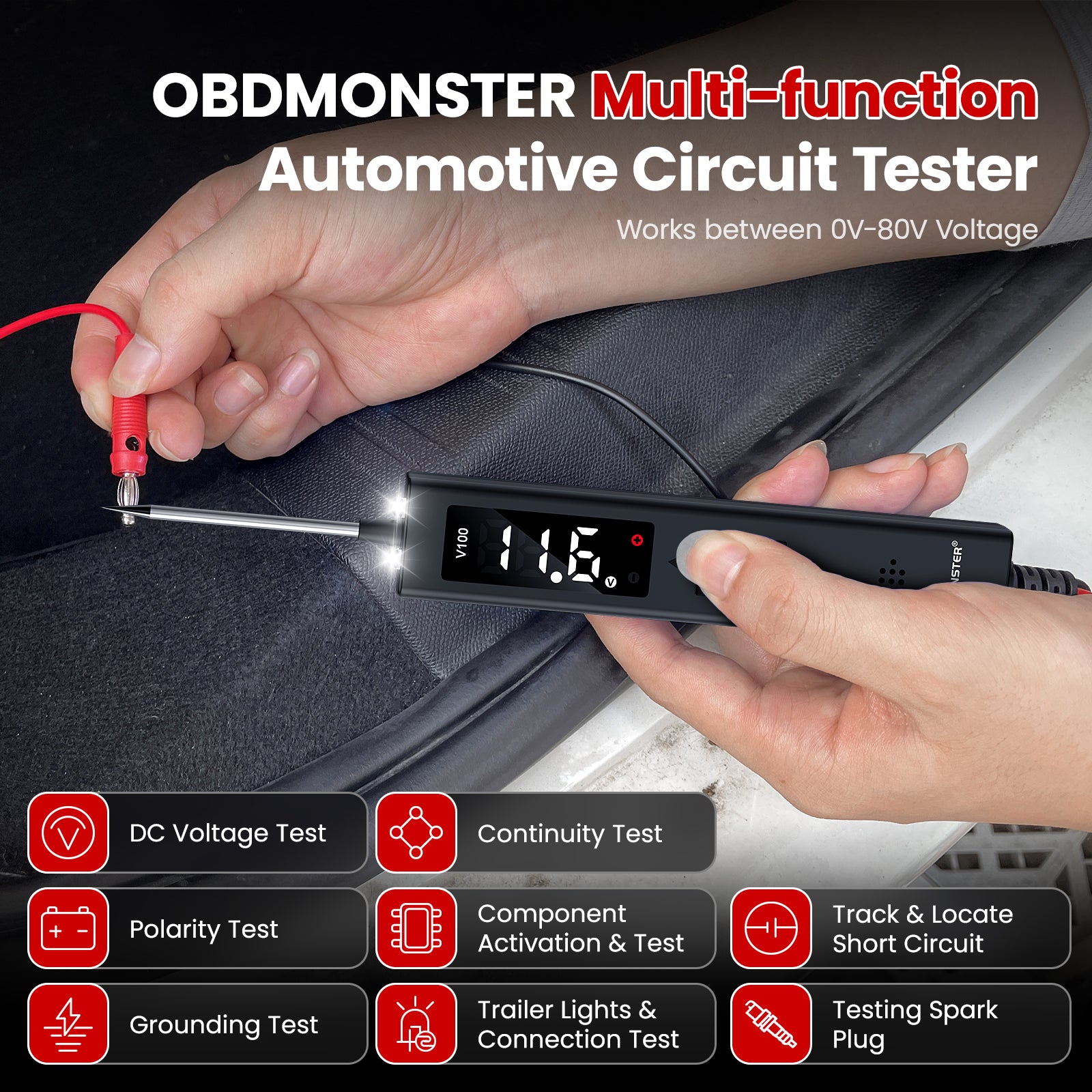 OBDMonster V100 Circuit Tester | 0–80V DC Automotive Power Probe