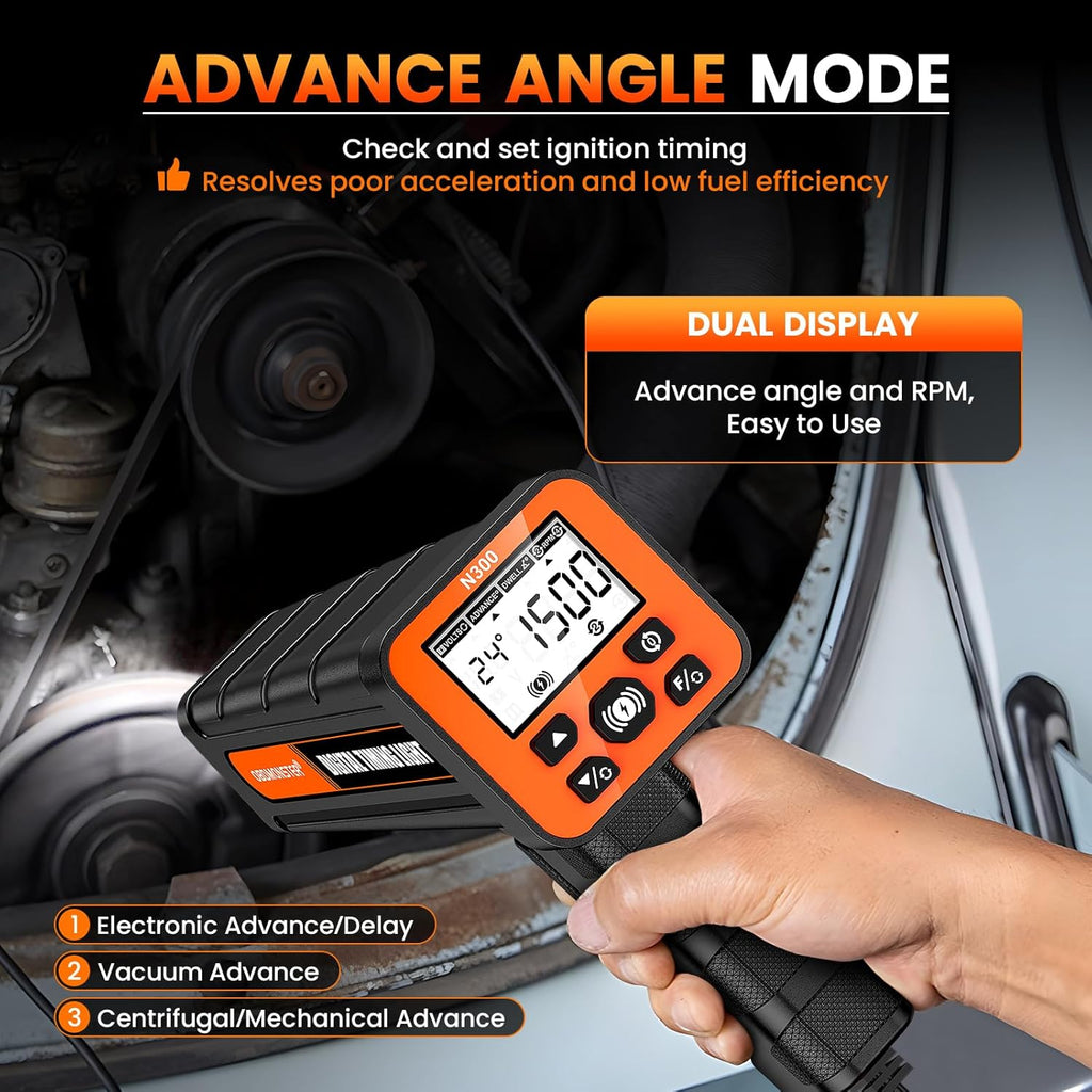 OBDMONSTER N300 Pro Digital Timing Light Ignition Timing Gun with RPM, Advance & Dwell Angle for 2/4 Stroke Gasoline Engines