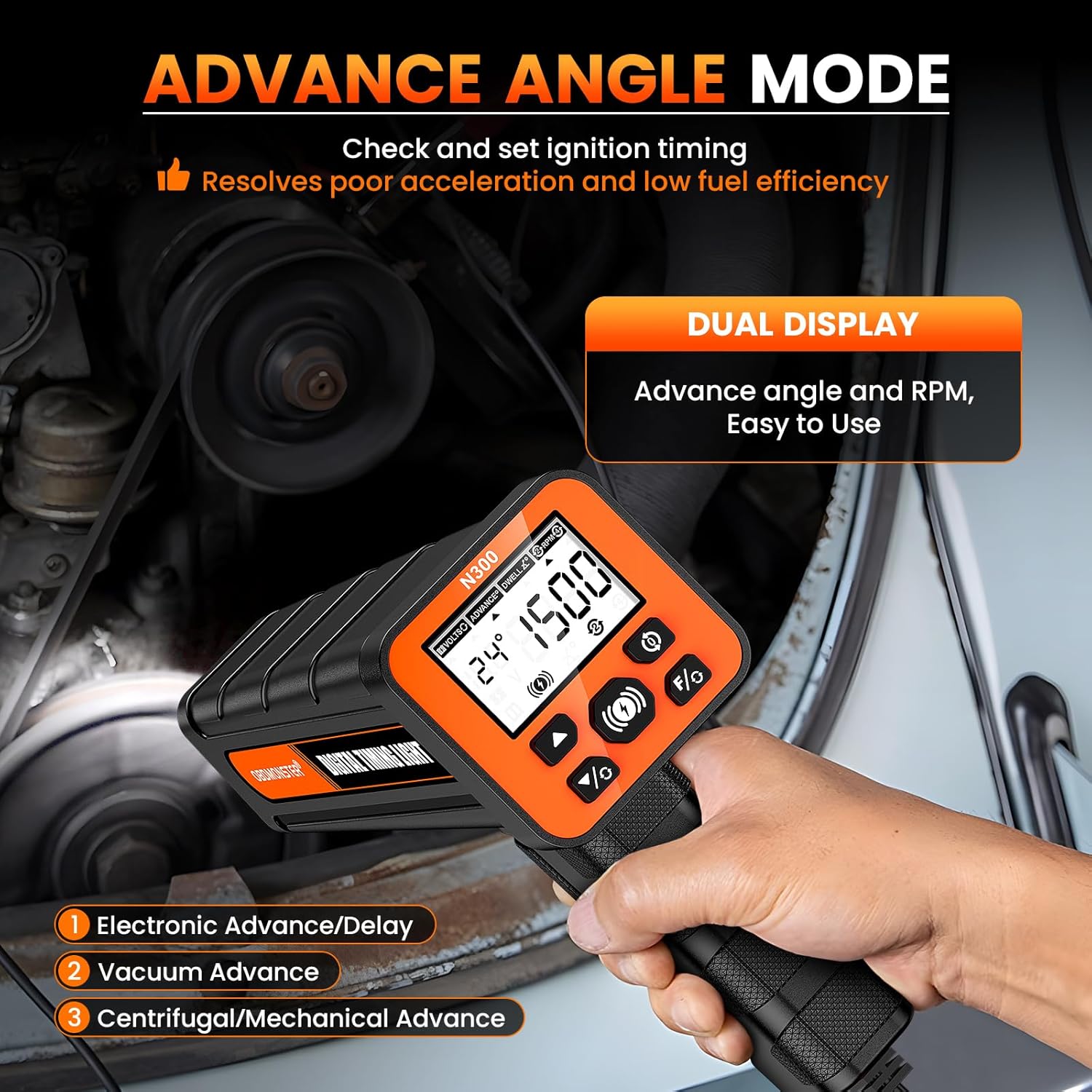 OBDMONSTER N300 Pro Digital Timing Light Ignition Timing Gun with RPM, Advance & Dwell Angle for 2/4 Stroke Gasoline Engines