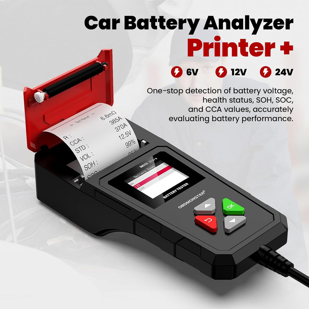 OBDMONSTER BM550U Battery Tester with Printer 6V 12V 24V Automotive Load Tester & Alternator Analyzer (100-2000 CCA)
