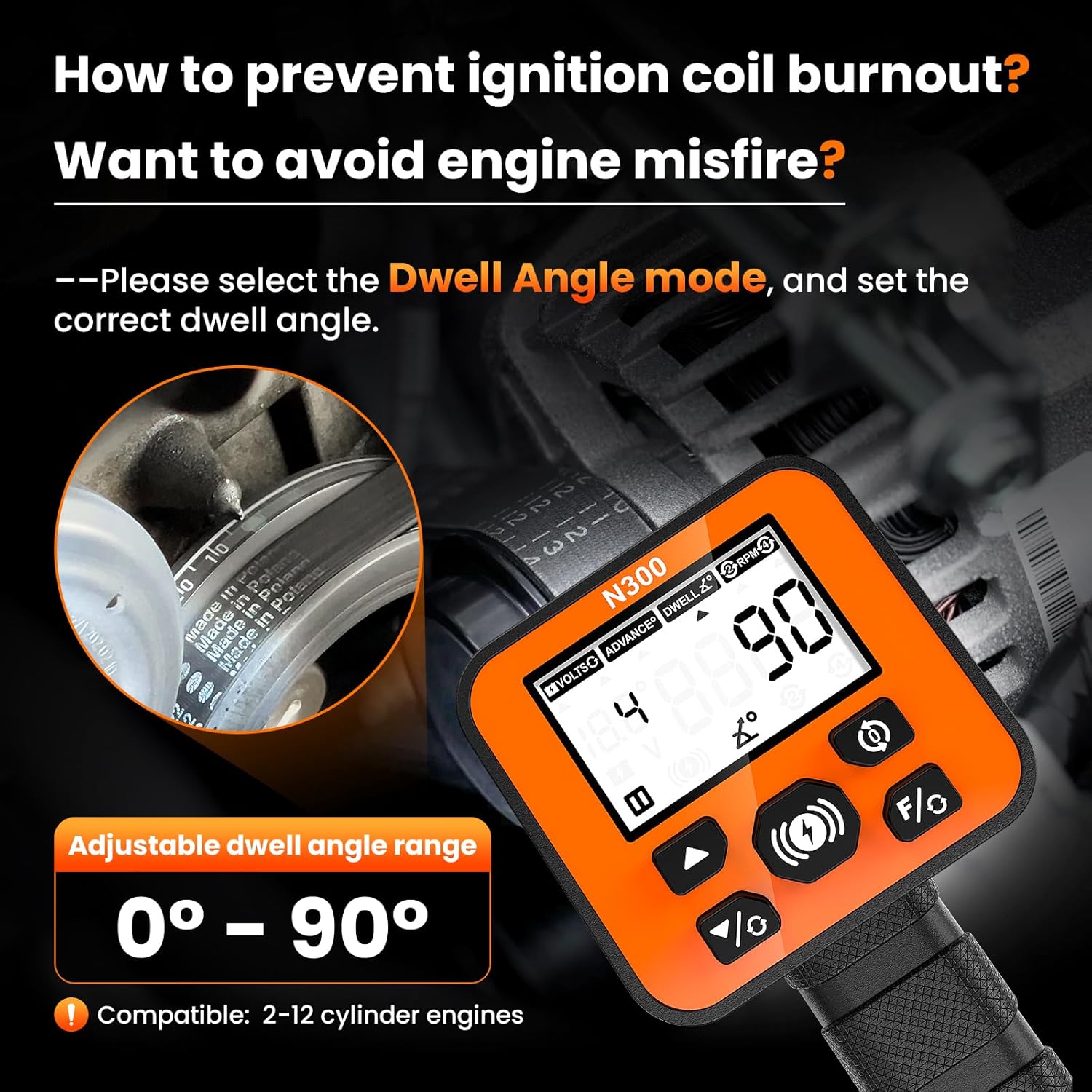 OBDMONSTER N300 Pro Digital Timing Light Ignition Timing Gun with RPM, Advance & Dwell Angle for 2/4 Stroke Gasoline Engines