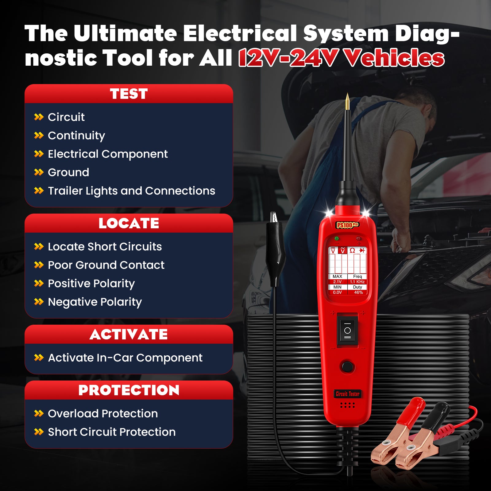 OBDMonster PS100 Pro Automotive Circuit Tester | 12V 24V Power Probe